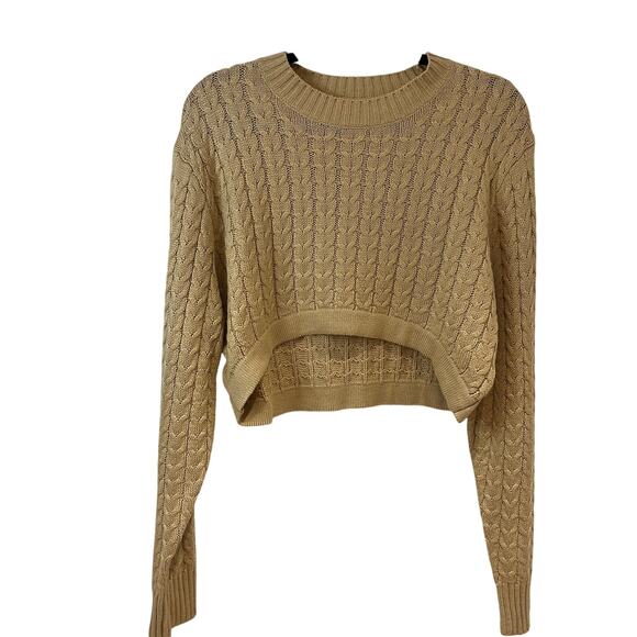 Danielle Bernstein Khaki Green Cable Cropped Sweater Large - Picture 1 of 9